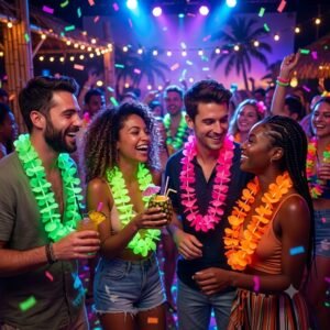 Promo 12 collares hawaianos fluo de tela