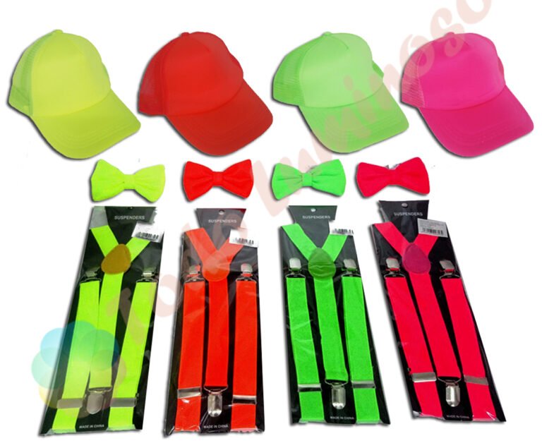 Promo 4 Viseras fluo + 4 Moños fluo + 4 Tiradores fluo