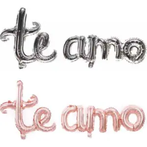 Globos set frase "TE AMO" cursiva rosa gold