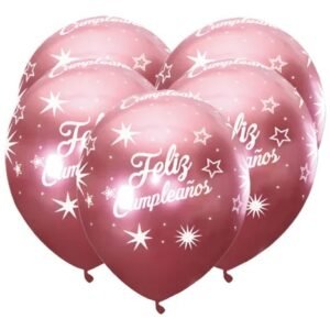 Globos cromados 12" "Feliz Cumple" rosa gold (pack x 5)