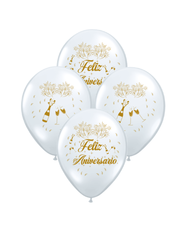 Globos latex Feliz Aniversario (pack x 5)