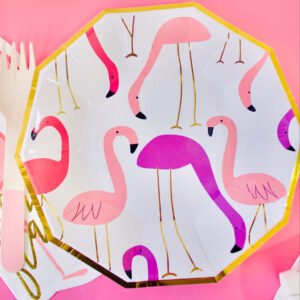 Platos flamingo octogonal  (pack x 10)