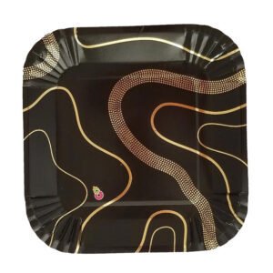 Platos negros con onda dorado (pack x 8)