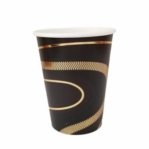 Vasos negros con onda dorado (pack x 8)