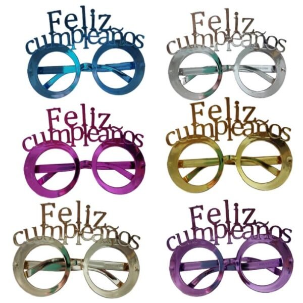 Promo 12 lentes metalizados Feliz Cumpleaños