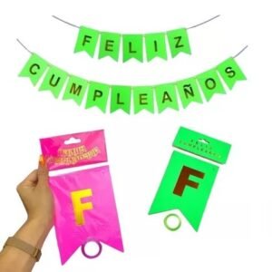 Guirnalda banderin Feliz Cumpleaños fluo