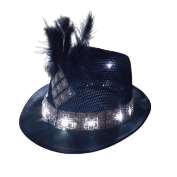 Sombrero tanguero luminoso con plumas y strass
