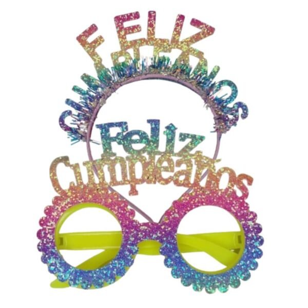 Promo 10 Set anteojos y vinchas Feliz Cumpleaños