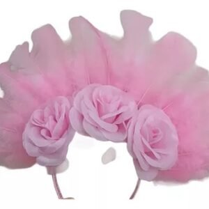 Vincha 3 flores con plumas luminosa