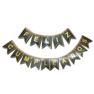 Guirnalda banderin Feliz Cumple borde dorado y puntos