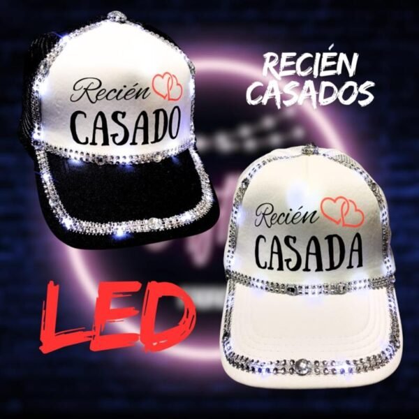 Visera trucker luminosa strass "Recién casado/Recién casada"