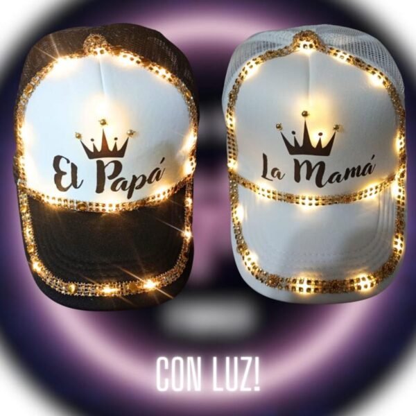 Visera trucker luminosa strass "El Papá/La Mamá"