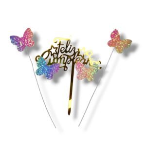 Topper Feliz cumple mariposas glitter (5 pcs)