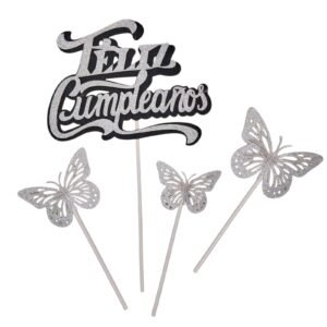 Topper mariposas Feliz cumple (4 pcs)