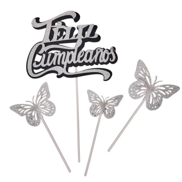 Topper mariposas Feliz cumple (4 pcs)