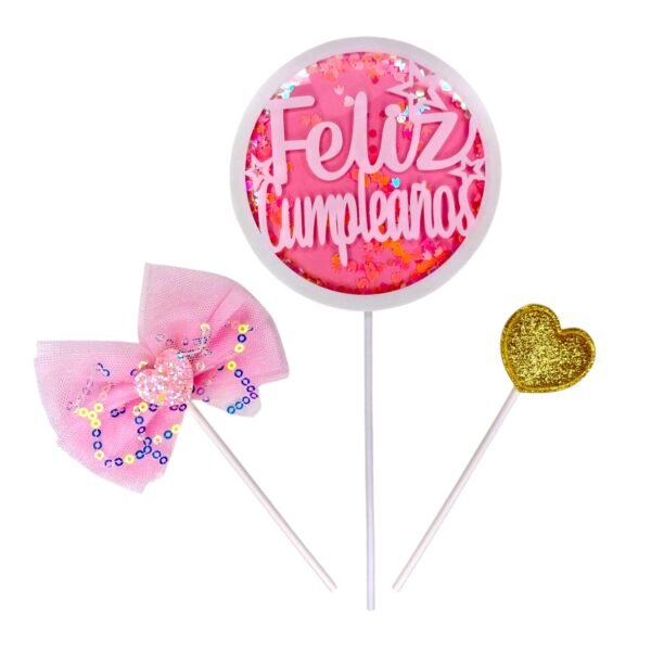 Topper Feliz Cumple estrellitas ( 3 pcs )