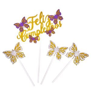 Topper mariposas Feliz cumple (8 pcs)