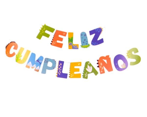 Banderin Dino letras Feliz Cumpleaños