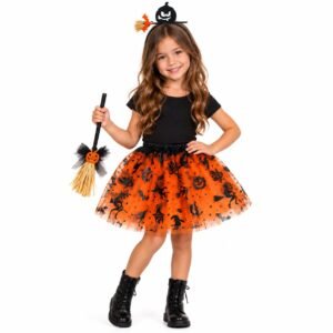 Set disfraz pollera tutu, escoba y vincha Halloween