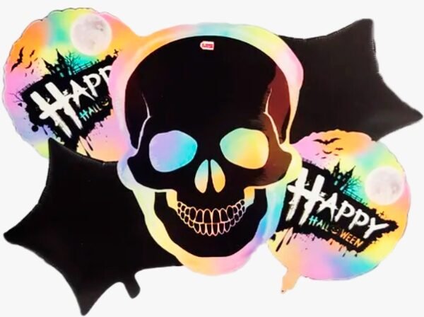 Set 5 globos metalizados halloween calavera negra