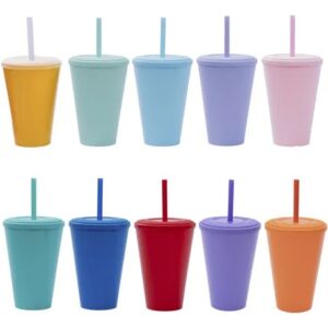 Promo 10 vasos conicos lisos con tapa y sorbete