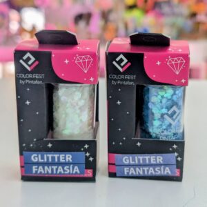 Maquillaje glitter blanco/celeste