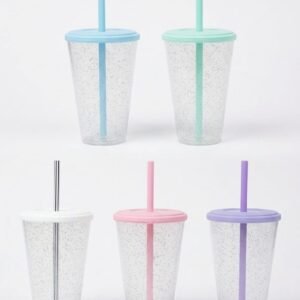 Promo 10 vasos conicos glitter con tapa pastel