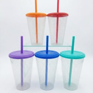 Promo 10 vasos glitter tapa colores