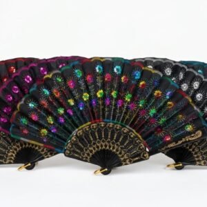 Promo 12 abanicos negros bordado con lentejuelas
