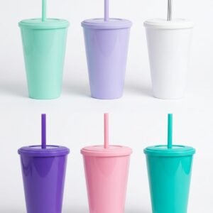 Promo 10 vasos conicos lisos con tapa y sorbete