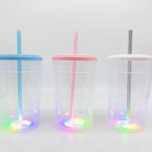 Promo 10 vasos luminosos eco transparente con tapa y sorbete