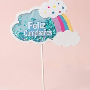 Topper Feliz Cumple nube c/confetti 20 cm