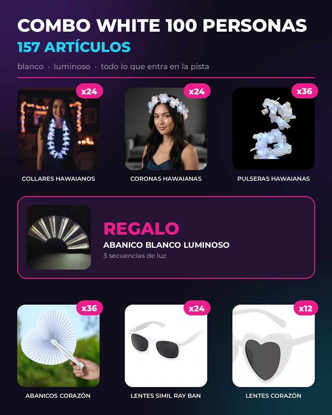 Combo 100 personas white luminoso