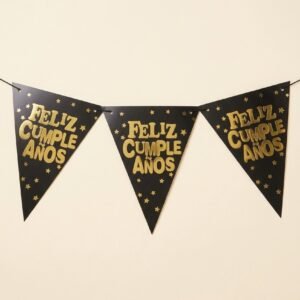 Banderin triangulo Feliz Cumple negro
